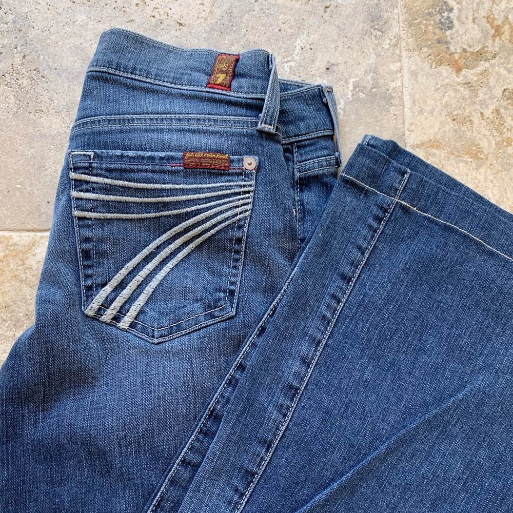7 For All Mankind Women's Dark Blue Flare Jeans - Picture 2 of 12